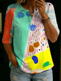 Women's Geometric Print Classic 100% Cotton Henley T-shirt