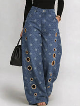 Women's Vintage Star Print Casual Fashion Cutout Jeans