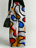 Women's Retro Geometric Color-blocking Patterns Printed Stylish Cutout Casual Denim Jeans