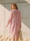 Pink Sheer Long Shirt & Pink Leopard Print Slip Dress 2-piece Set