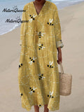 Women's Flying Bees Embroidery Pattern Casual Cotton Wide Leg Jumpsuit