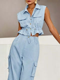 Women's Art Ruffle Stylish Casual Top And Pants Cotton Linen Two-piece Set