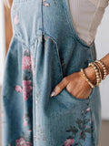 Women's Retro Personality Printed Denim Jumpsuit
