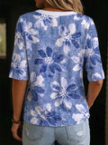 Bohemian Floral Print Henley Cotton T-shirt
