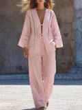 Women's Simple & Chic Two-piece Set: Tie-waist Open-knit Cardigan & Bottoms — Versatile For Commuting Or Vacation Leisure