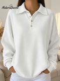Women's Casual Polo Button Waffle Top Sweatshirt