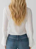 Women's Solid Color V-neck Puff Sleeve Ruffle Shirt