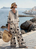 Women'S Casual V-Neck Printed Wide-Leg Pants Set