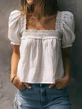 Casual Linen And Cotton Top With Lace Paneling