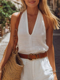Women's Solid Color Art Casual Top And Pants Cotton Linen Two-piece Set