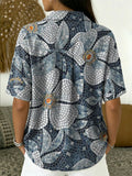 Women's Vintage Botanical Floral Casual Polo Collar Short-sleeved Linen And Cotton Shirt