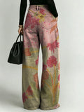 Women's Retro Pattern Printed Stylish Cutout Casual Denim Jeans