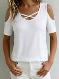 Women's Short-sleeve Off-shoulder Crew-neck Top
