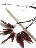 Multilayered Leaf Crystal Leather Cord Necklace