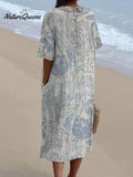 Women's Vintage Floral Art Print Pocket Linen Dress(Convertible Dress With Front And Back Option)
