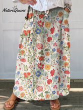 Women'sFloralPrintLinen Elastic waistband Pocket Skirt
