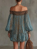 Leopard Print Off-shoulder Puff-sleeve Cropped Dress