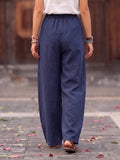 Cozy Casual Pleated Cotton-linen Wide-leg Pants