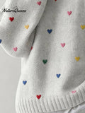 Women'S Casual Loose-Fitting Round-Neck Sweater With Heart Embroidery
