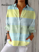Women's Vintage Abstract Geometry Art Print Casual Linen V-neck Shirt