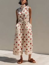 Polka-dot Sleeveless High-neck Cropped Wide-leg Jumpsuit