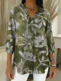 Women's Vintage Ruffled Casual Shirt With Botanical Art Print