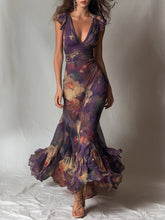 Bohemian Artistic Print Sleeveless Ruffled Chiffon Dress