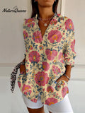 Vintage Ethnic Floral Print Casual Long Sleeve Shirt