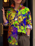Women's Abstract Print Lapel Long-sleeve Casual Loose Cotton Shirt