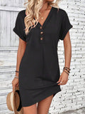 Women's V-neck Short-sleeve Casual Loose Cotton Dress