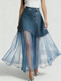 Women's Vintage Flowy Paneled Denim Skirt