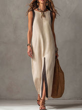 Women's Elegant-line Round-neck Sleeveless Front Slit Dress