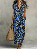 Women's Flower Print Ruffled Sleeveless Dress