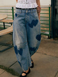 Women's Love Print Loose-fit Mid-rise Straight-leg Jeans