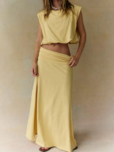 Women's Solid-color Casual Vacation Two-piece Set: Slit Skirt & Sleeveless Shirt