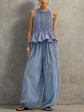 Women's Art Ruffle Stylish Casual Top And Pants Cotton Linen Two-piece Set
