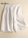 Loose Casual Cotton Linen Wide Leg Capris