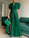 Women's Solid Color Art Casual Elegant Short Sleeve With Belt Long Dress
