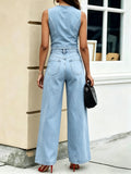 Retro Denim Crop Top & Wide Leg Jeans Set