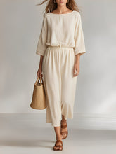 Women's Ivory Cotton Set With Boat Neck & Elastic Waist, Timeless Minimalist-Casual Style Set MDZ2062A3I