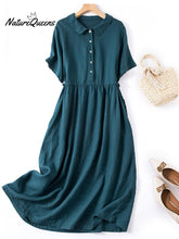 Women's Spring and Summer Short Sleeve Shirt Collar Retro Dress