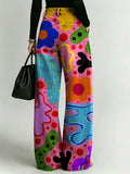 Women's Retro Geometric Floral Patterns Printed Stylish Cutout Casual Denim Jeans