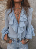 Women's Ruffle-trim V-neck Top