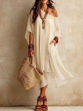 Women's Flowy Chiffon Asymmetrical-neck Short-sleeve Dress