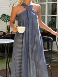Women's Striped Art Stylish sleeveless Cotton Linen Dress