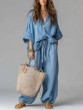 Women's Solid Color Art Stylish Casual Top And Pants Cotton Linen Two-Piece Set