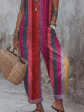 Women's Vintage Rainbow Art Print Casual Jumpsuit
