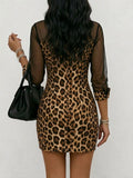 Stylish & Sexy Spliced chiffon Leopard Print Mini Dress