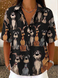 Women's Casual Loose Cotton-linen Top With Cartoon Puppy Print