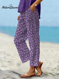 Women's Vintage Floral Art Printed 100%Cotton Casual Pants